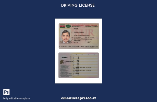 verified style stile verificato modello presente patente di guida del Suriname template